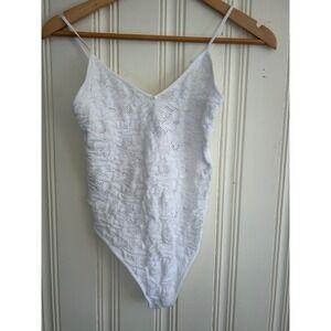 NWT Bobbles & Lace White Pointelle Thong Bodysuit One Size Coquette Ballet Soft